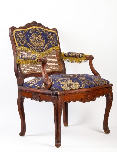 18th century - French Regence Period Molded and Carved Wood Cane-Back Armchair circa 1720