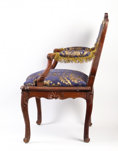 French Regence - French Regence Period Molded and Carved Wood Cane-Back Armchair circa 1720