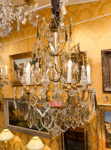 Louis XV Style Chandelier in Gilt Bronze and Cut Crystal Signed Baccarat 
