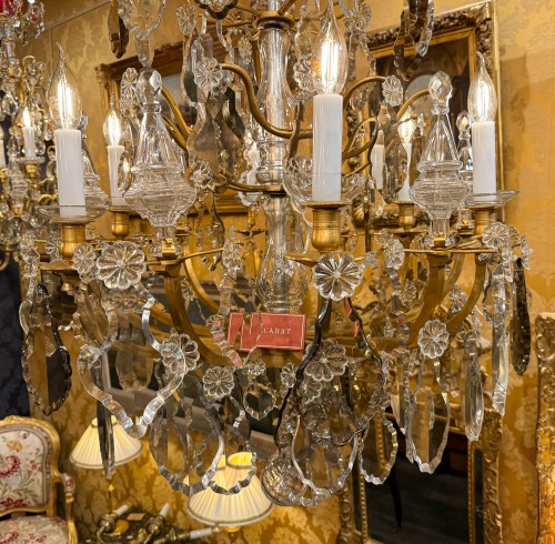 Antiquités - Louis XV Style Chandelier in Gilt Bronze and Cut Crystal Signed Baccarat 