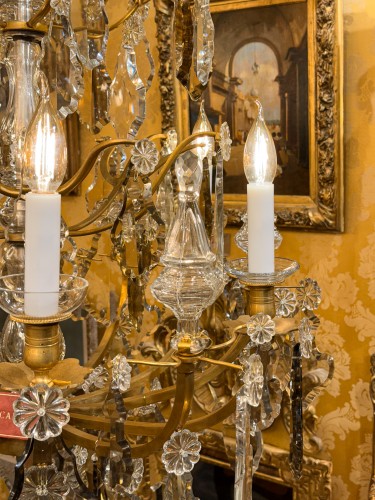 Antiquités - Louis XV Style Chandelier in Gilt Bronze and Cut Crystal Signed Baccarat 