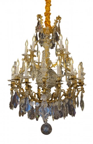 Large Gilt Bronze with Cut Crystal Chandelier by Baccarat