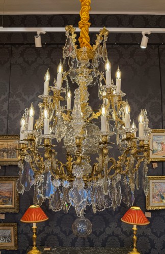 Large Gilt Bronze with Cut Crystal Chandelier by Baccarat - Lighting Style 