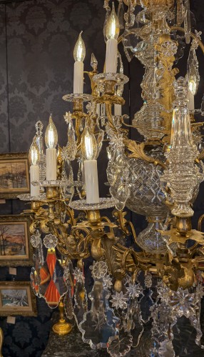 Large Gilt Bronze with Cut Crystal Chandelier by Baccarat - 