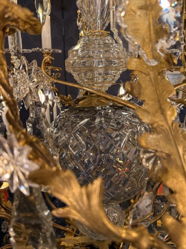 Large Gilt Bronze with Cut Crystal Chandelier by Baccarat - 