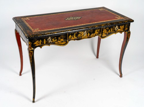 Furniture  - Louis XV Period Flat-Top Desk in Vernis Martin with Chinese Decors, c. 1760