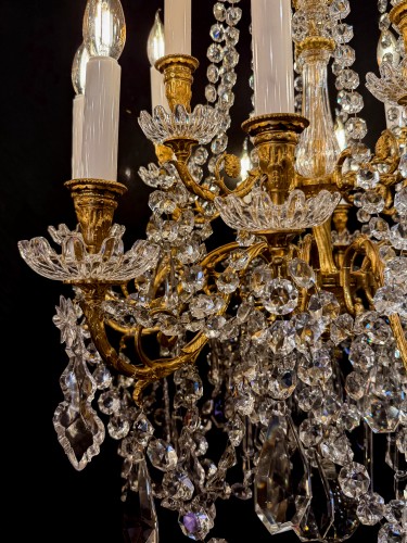 Baccarat- Eighteen Lights Chandelier in Chiseled and Gilded Bronze  - Napoléon III