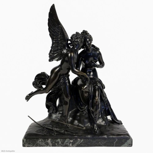 Black Patina Bronze Group &quot;Angel and Nymph,&quot; Romantic Period circa 1830 - Sculpture Style Restauration - Charles X