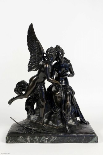 Sculpture  - Black Patina Bronze Group &quot;Angel and Nymph,&quot; Romantic Period circa 1830