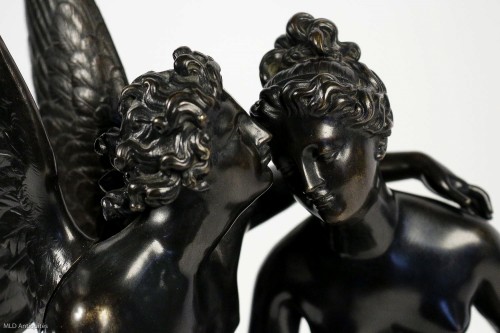 Black Patina Bronze Group &quot;Angel and Nymph,&quot; Romantic Period circa 1830 - 