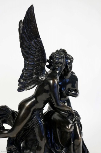 Black Patina Bronze Group &quot;Angel and Nymph,&quot; Romantic Period circa 1830 - Restauration - Charles X