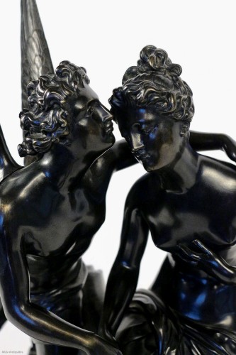 Restauration - Charles X - Black Patina Bronze Group &quot;Angel and Nymph,&quot; Romantic Period circa 1830