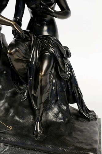 Antiquités - Black Patina Bronze Group &quot;Angel and Nymph,&quot; Romantic Period circa 1830