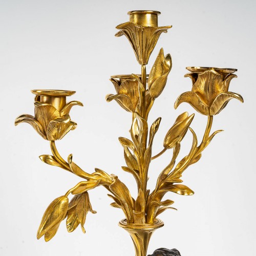 Lighting  - Pair of Candelabras with Faun Decor, Mounted as Lamps