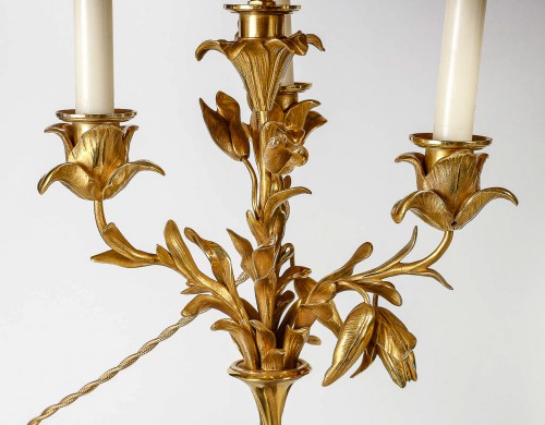 Pair of Candelabras with Faun Decor, Mounted as Lamps - 