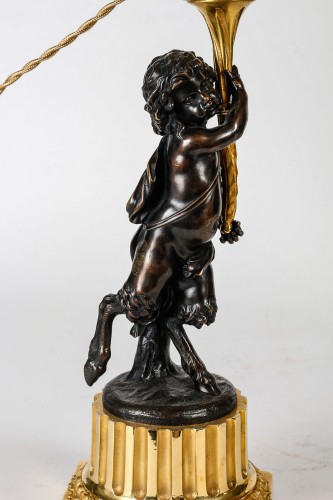 19th century - Pair of Candelabras with Faun Decor, Mounted as Lamps
