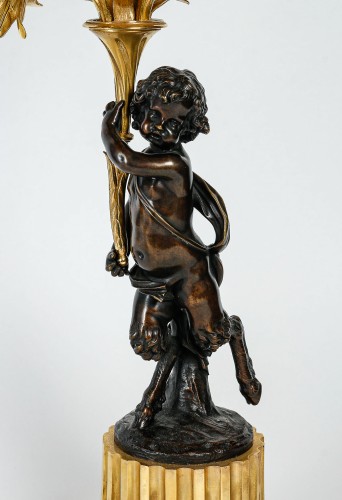 Pair of Candelabras with Faun Decor, Mounted as Lamps - 
