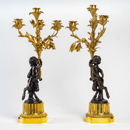  - Pair of Candelabras with Faun Decor, Mounted as Lamps
