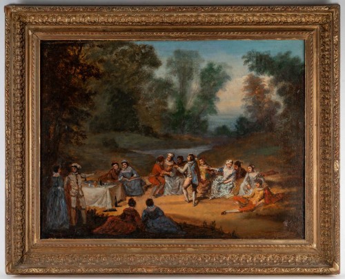 Banquet Champêtre École Française du XVIIIe Siècle vers 1750 - Tableaux et dessins Style Louis XV