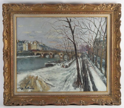 Serge Belloni  (1925-2005) Pont Marie and Ile Saint-Louis under the Snow - Paintings & Drawings Style 50