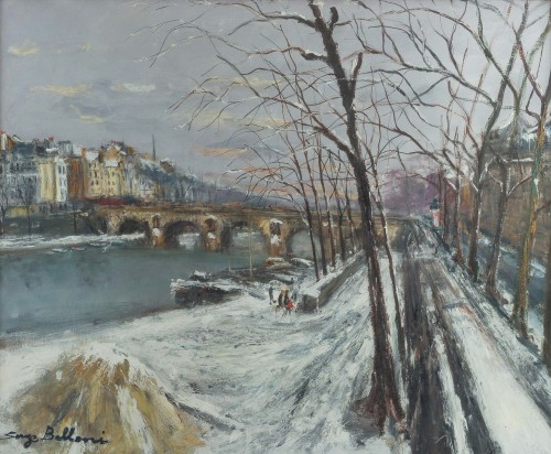 Paintings & Drawings  - Serge Belloni  (1925-2005) Pont Marie and Ile Saint-Louis under the Snow