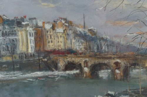 20th century - Serge Belloni  (1925-2005) Pont Marie and Ile Saint-Louis under the Snow