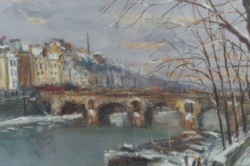Antiquités - Serge Belloni  (1925-2005) Pont Marie and Ile Saint-Louis under the Snow