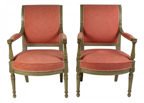 Paire de fauteuils en hêtre laqué vert d’époque Directoire