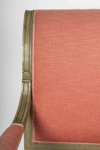 18th century - Pair of French Directoire Period Green Lacquered Beech Armchairs