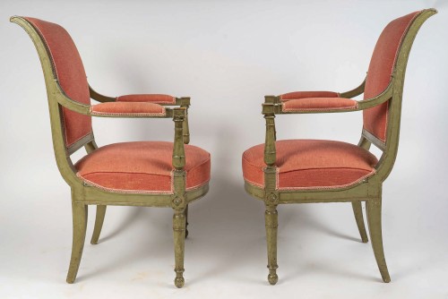Antiquités - Pair of French Directoire Period Green Lacquered Beech Armchairs