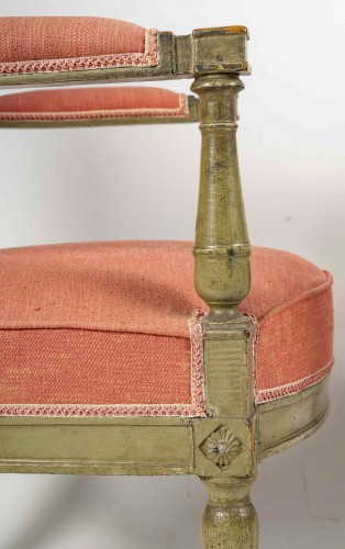 Antiquités - Pair of French Directoire Period Green Lacquered Beech Armchairs