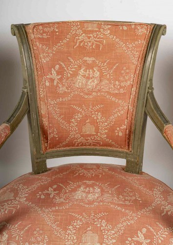 Seating  - Set of three French Directoire Period Green Lacquered Beech Armchairs