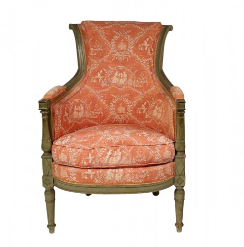 Large bergère de la fin du XIXe siècle en hêtre laqué vert