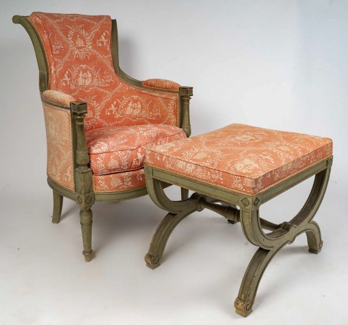 Directoire style Green Lacquered Beech Bergere of the  late 19th Century - Seating Style Napoléon III