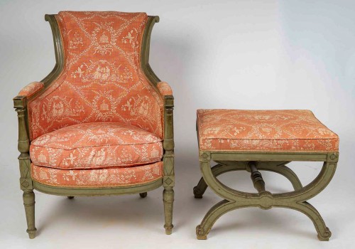 Seating  - Directoire style Green Lacquered Beech Bergere of the  late 19th Century