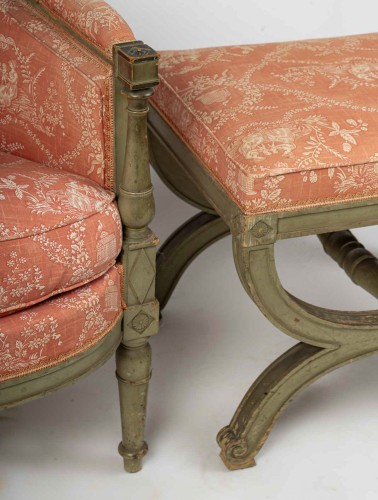 19th century - Directoire style Green Lacquered Beech Bergere of the  late 19th Century