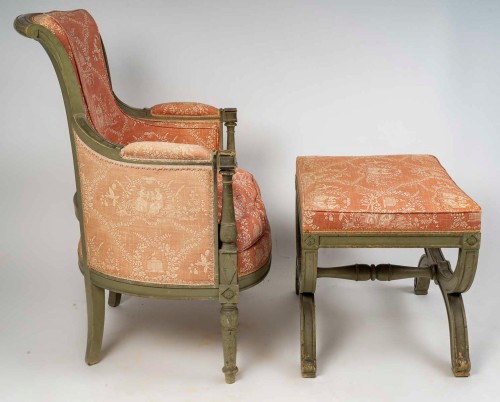 Napoléon III - Directoire style Green Lacquered Beech Bergere of the  late 19th Century