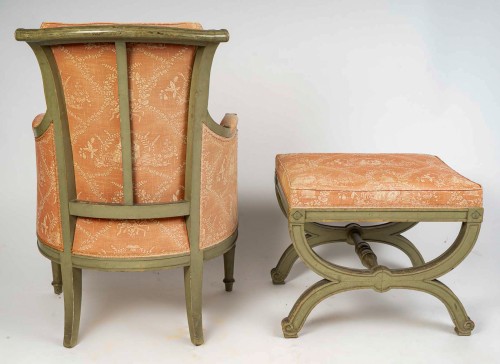 Antiquités - Directoire style Green Lacquered Beech Bergere of the  late 19th Century