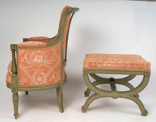 Antiquités - Directoire style Green Lacquered Beech Bergere of the  late 19th Century