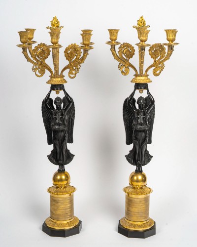 Large Pair of Empire Period Candelabra , Featuring Winged Victories - Lighting Style Empire
