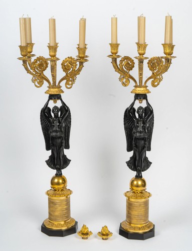 Large Pair of Empire Period Candelabra , Featuring Winged Victories - 
