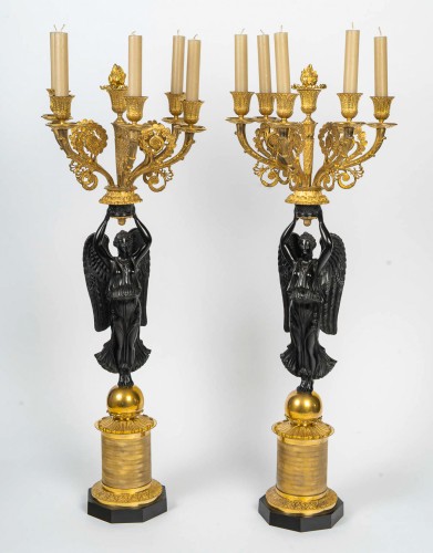 19th century - Large Pair of Empire Period Candelabra , Featuring Winged Victories