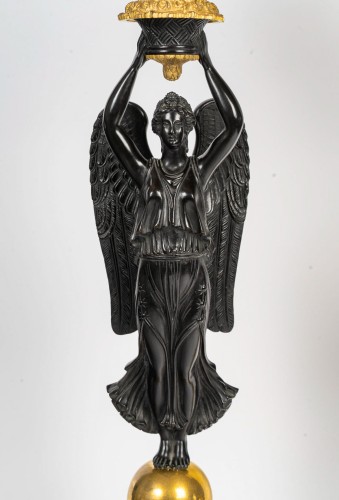 Antiquités - Large Pair of Empire Period Candelabra , Featuring Winged Victories