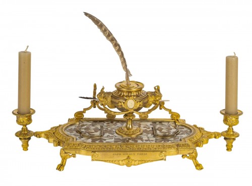 Ferdinand Duvinage - Encrier en bronze et marqueterie d’ivoire Maison A Giroux 1880