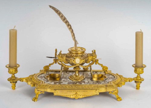 Decorative Objects  - Ferdinand Duvinage - Bronze and Cloisonné Ivory Marquetry  for A Giroux 1880