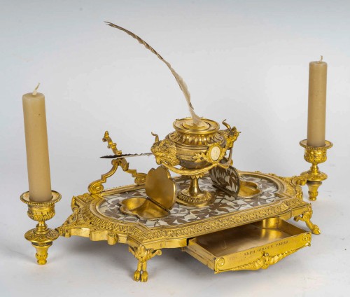 19th century - Ferdinand Duvinage - Bronze and Cloisonné Ivory Marquetry  for A Giroux 1880