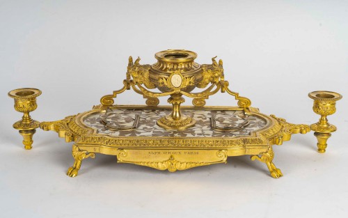 Antiquités - Ferdinand Duvinage - Bronze and Cloisonné Ivory Marquetry  for A Giroux 1880