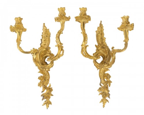 Jean-François Deniere (1774-1866) Paire d’appliques Louis XV en bronze ciselé et doré