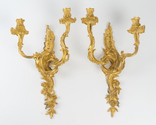 Luminaires Appliques - Jean-François Deniere (1774-1866) Paire d’appliques Louis XV en bronze ciselé et doré