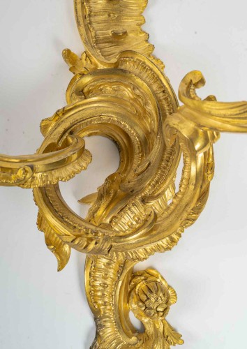 Louis XV - Jean-François Deniere (1774-1866) Paire d’appliques Louis XV en bronze ciselé et doré